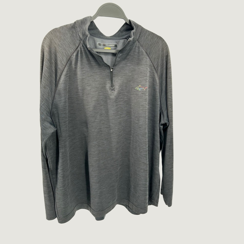 Greg Norman Mens 1/4 Zip Pullover Charcoal Grey Heather Golf Shark Logo XL